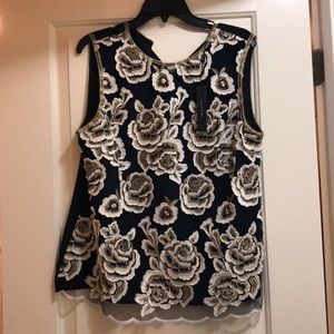 Tahari navy Natalie Blouse with gold